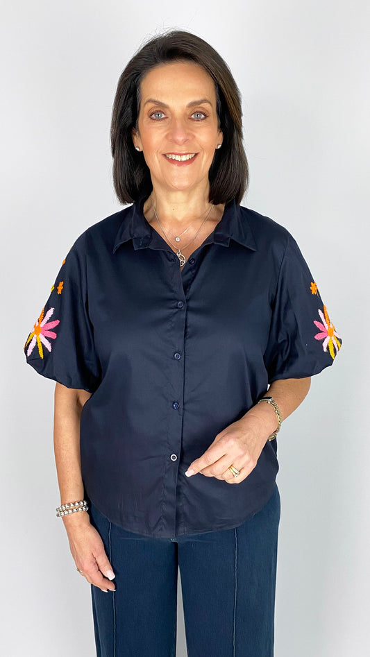 Colourful embroidered puff sleeve shirt | 3 Colours