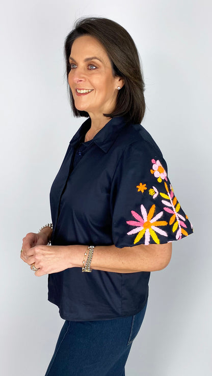 Colourful embroidered puff sleeve shirt | 3 Colours