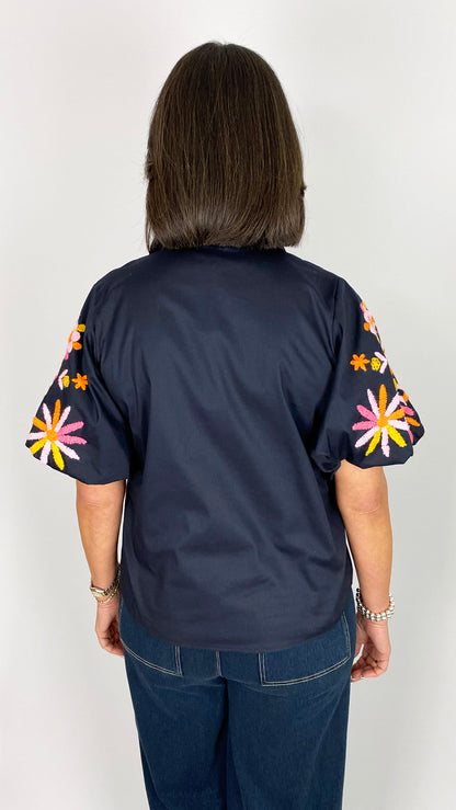 Colourful embroidered puff sleeve shirt | 3 Colours