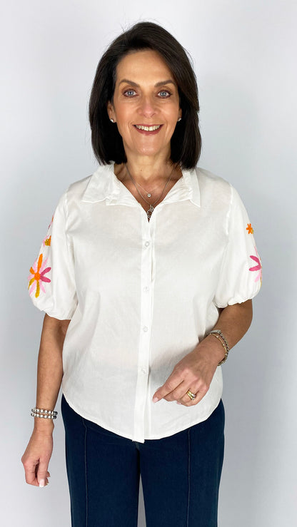 Colourful embroidered puff sleeve shirt | 3 Colours