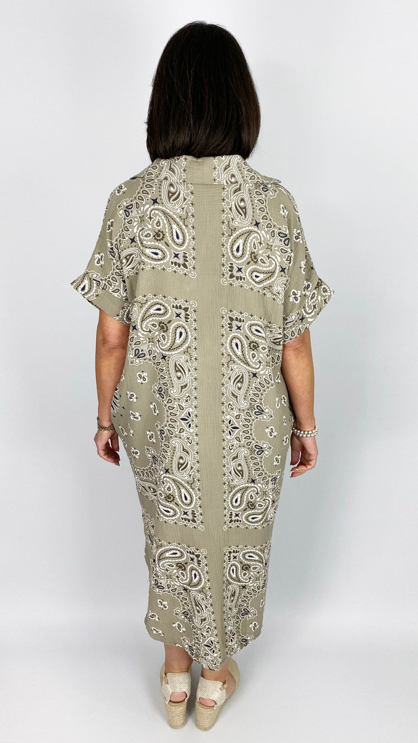 Bandana print cotton v-neck pocket dress | 4 Colours | last 1