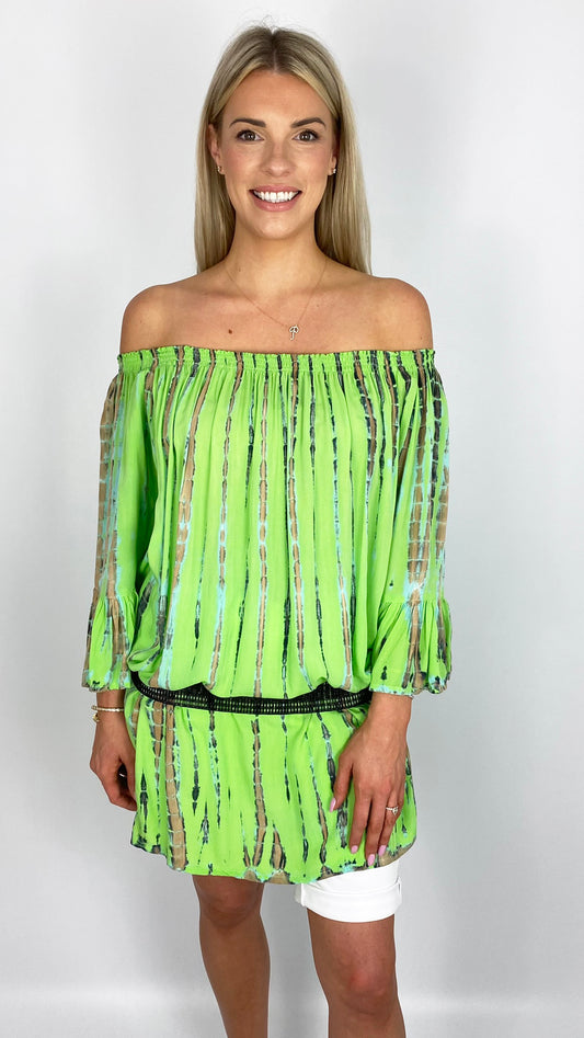 On/off-the-shoulder natural tie dye tunic (5 Colours)