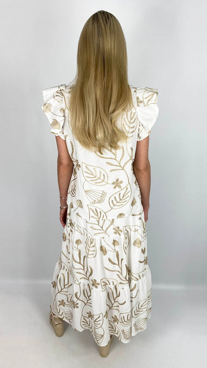 Gold Embroidered Tiered Skirt | White | by Malissa J