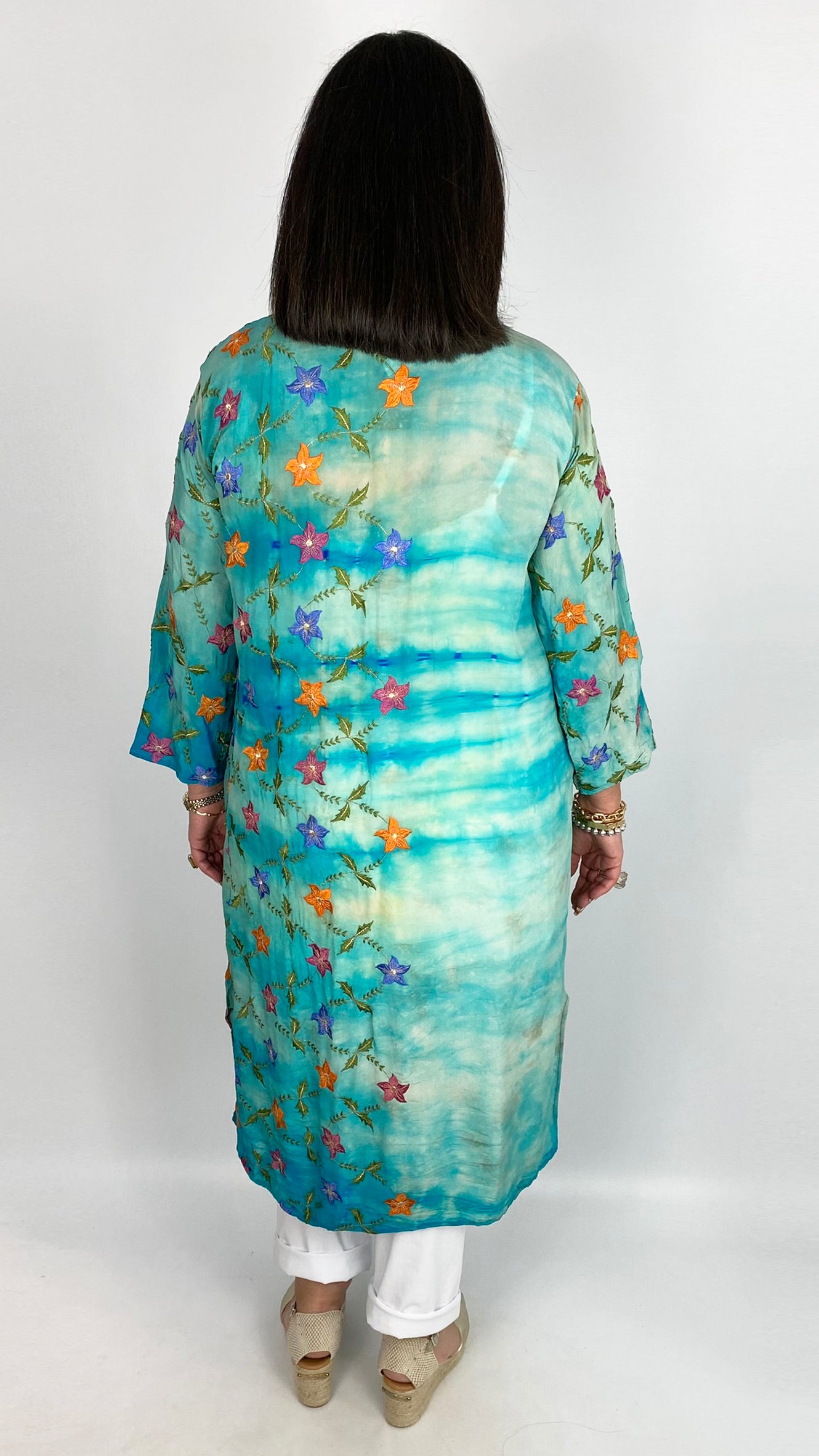 Longer-length unique silk print & embellished saree jacket (Various Colours)