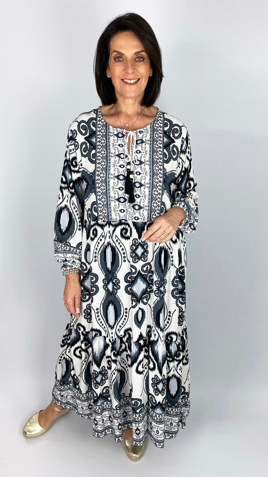 Tie-or-not print tiered maxi dress | 4 Colours | 2 Sizes | last 1