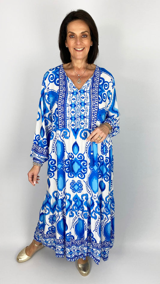 Tie-or-not print tiered maxi dress | 4 Colours | 2 Sizes | last 1s