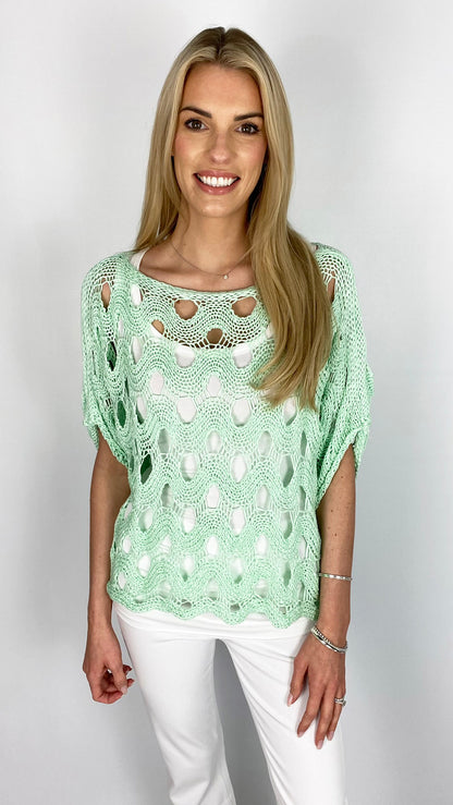 Crochet knit slash-neck top | 4 Colours