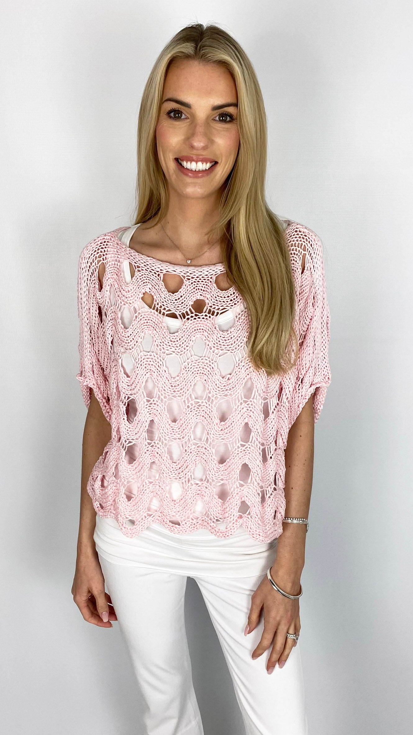 Crochet knit slash-neck top | 4 Colours