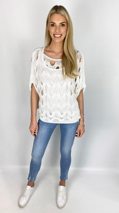 Crochet knit slash-neck top | 4 Colours