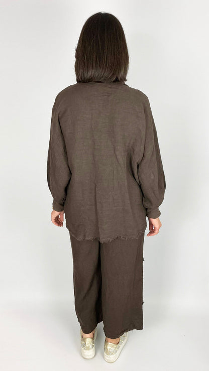 Sequin heart linen shirt & wide-leg trouser set | 3 Colours | last 1