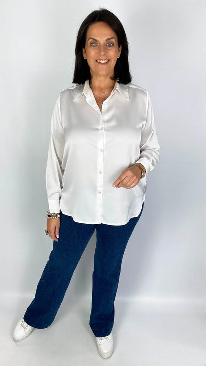 Satin Button-through Shirt | White | by Malissa J