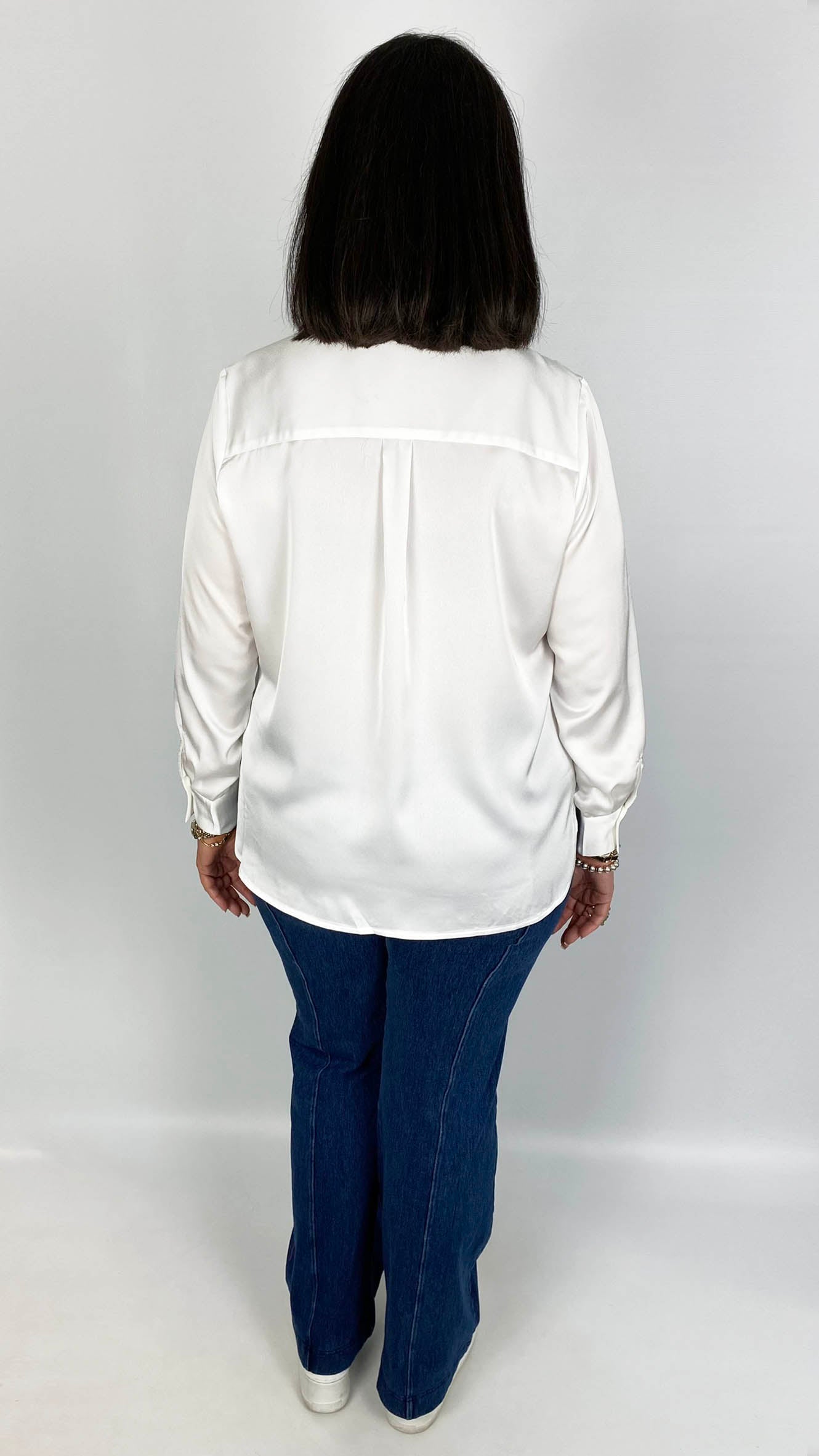 Satin Button-through Shirt | White | by Malissa J