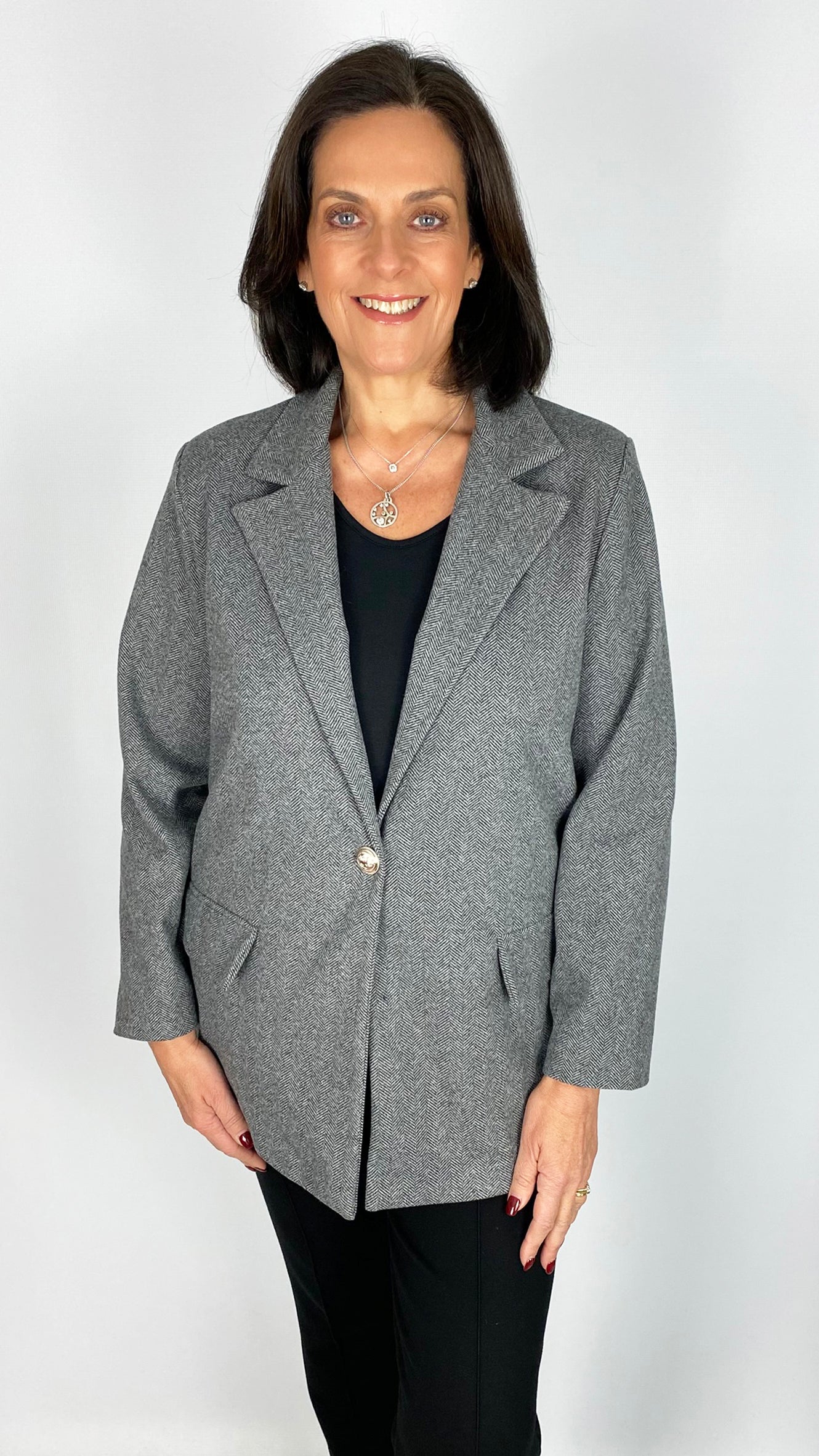 Herringbone button-up blazer | 2 Colours