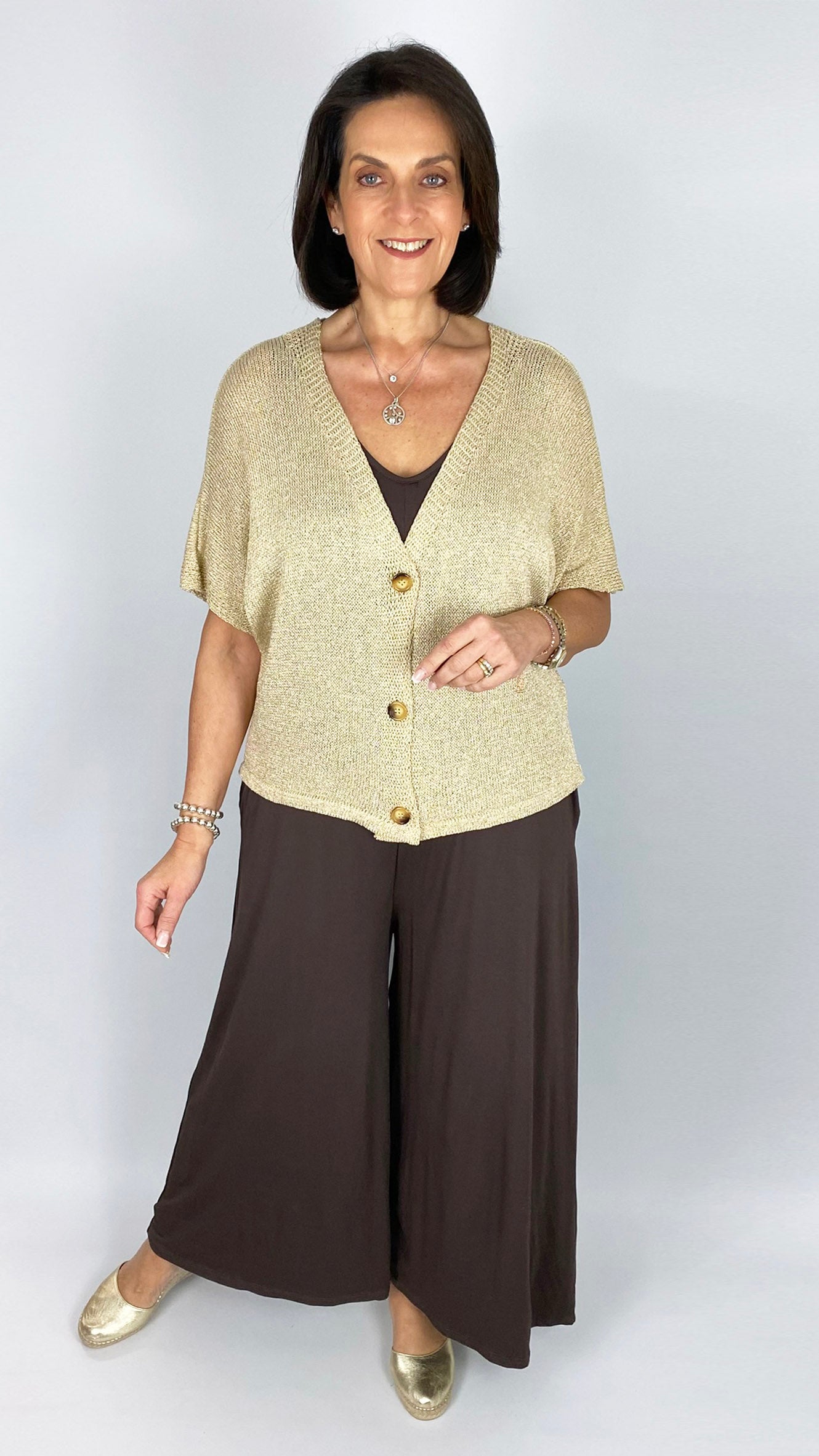 Lurex half-sleeve cardigan | Gold