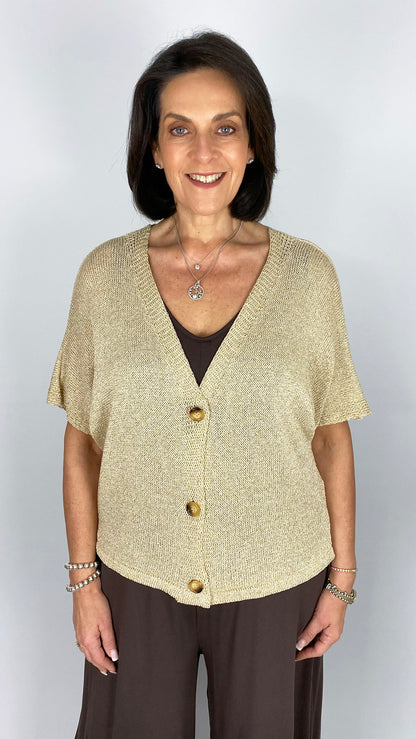 Lurex half-sleeve cardigan | Gold