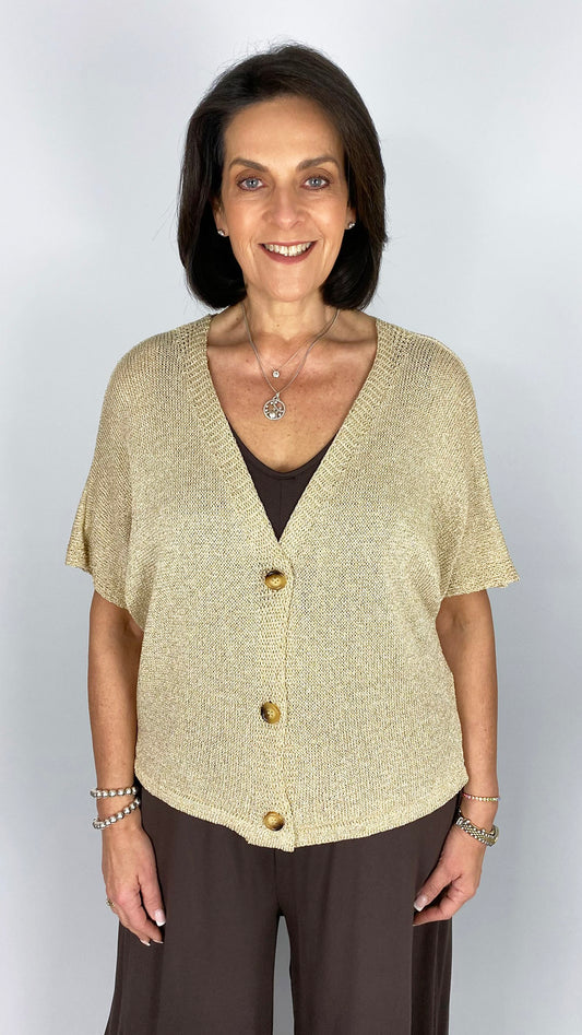 Lurex half-sleeve cardigan | Gold