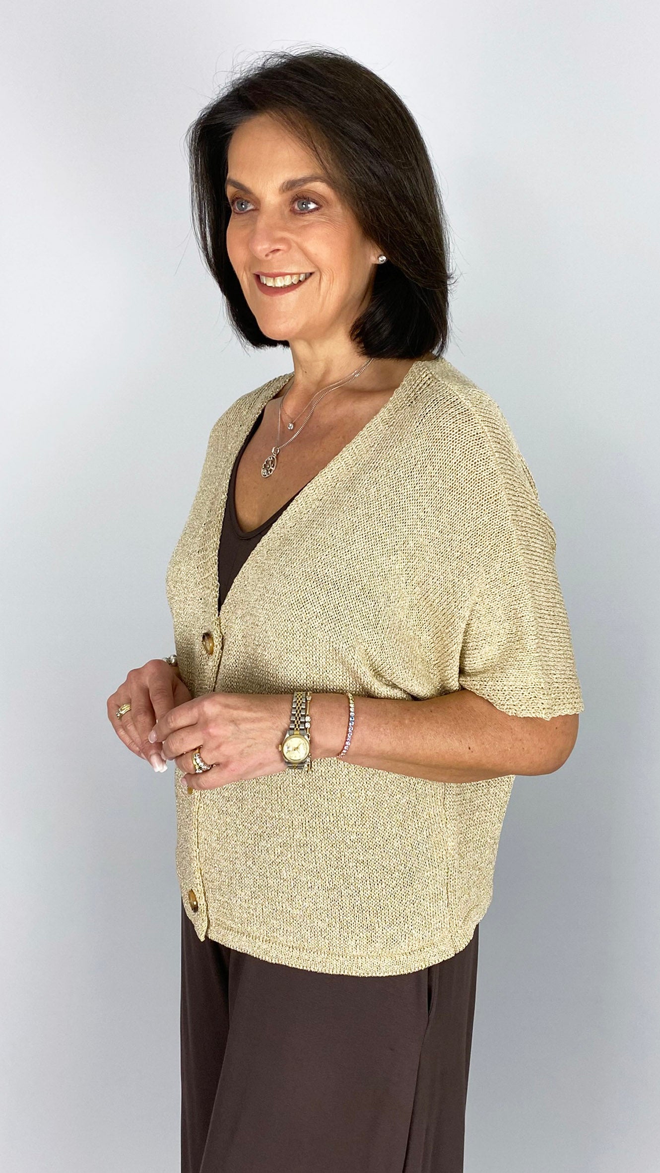 Lurex half-sleeve cardigan | Gold