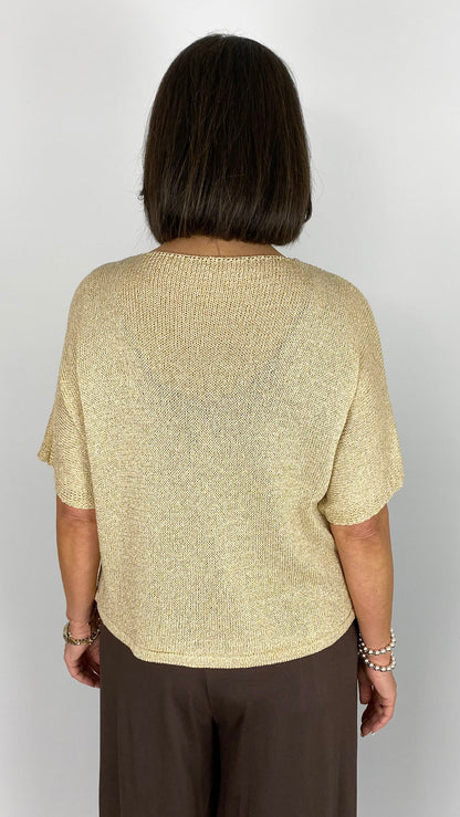 Lurex half-sleeve cardigan | Gold
