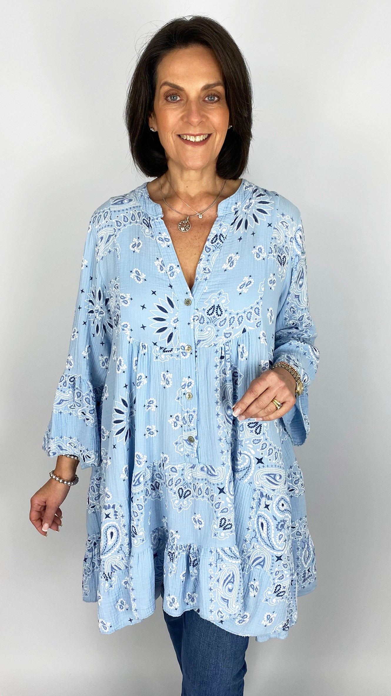 Bandana print tiered cotton tunic | 4 Colours
