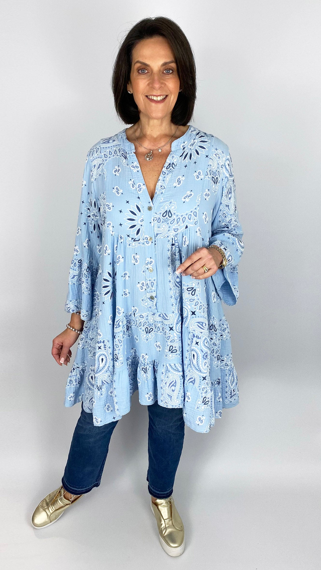 Bandana print tiered cotton tunic | 4 Colours