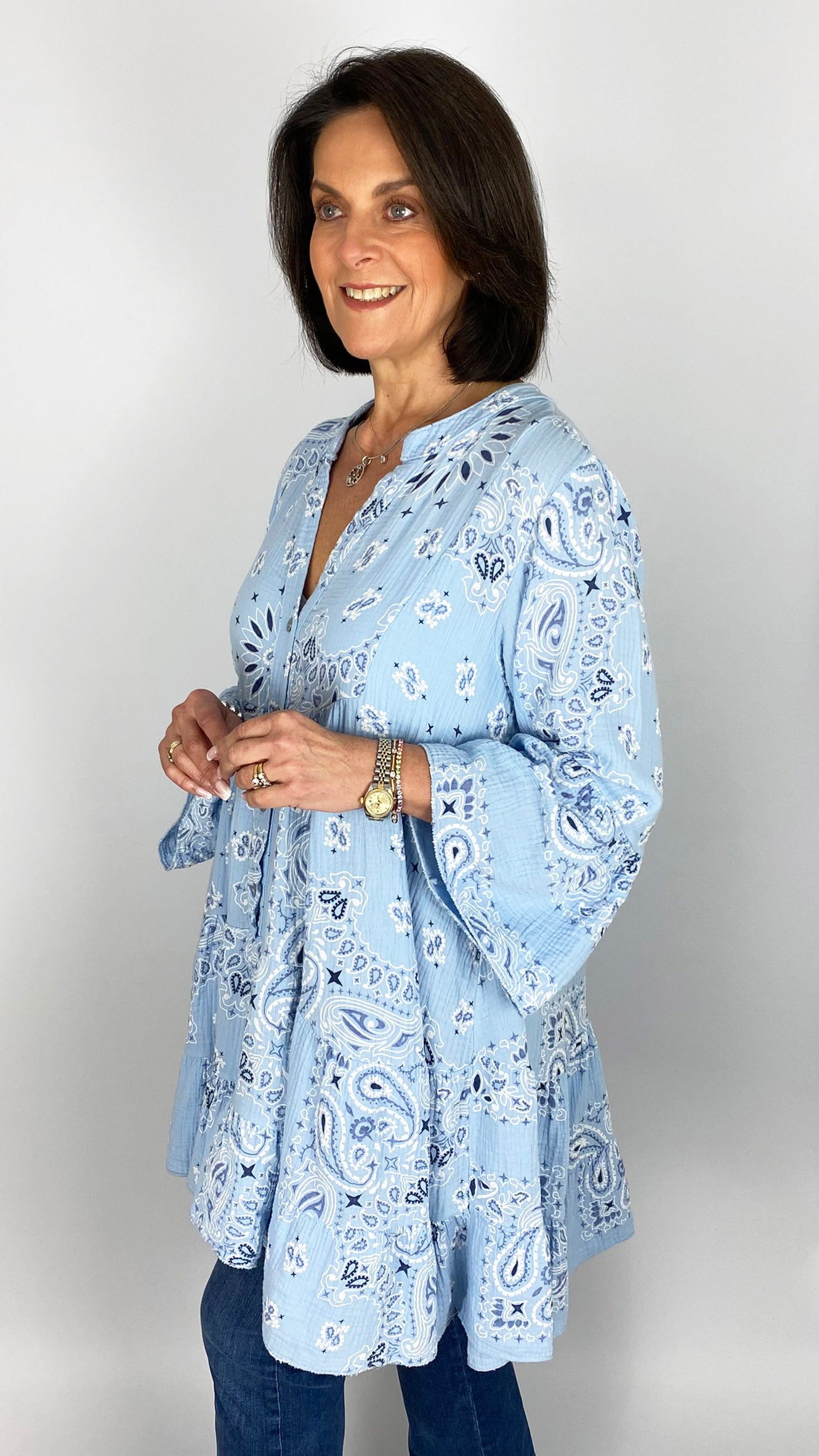 Bandana print tiered cotton tunic | 4 Colours