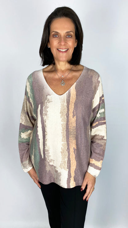 Paint strokes ultra-soft v-neck jumper | 2 Colours