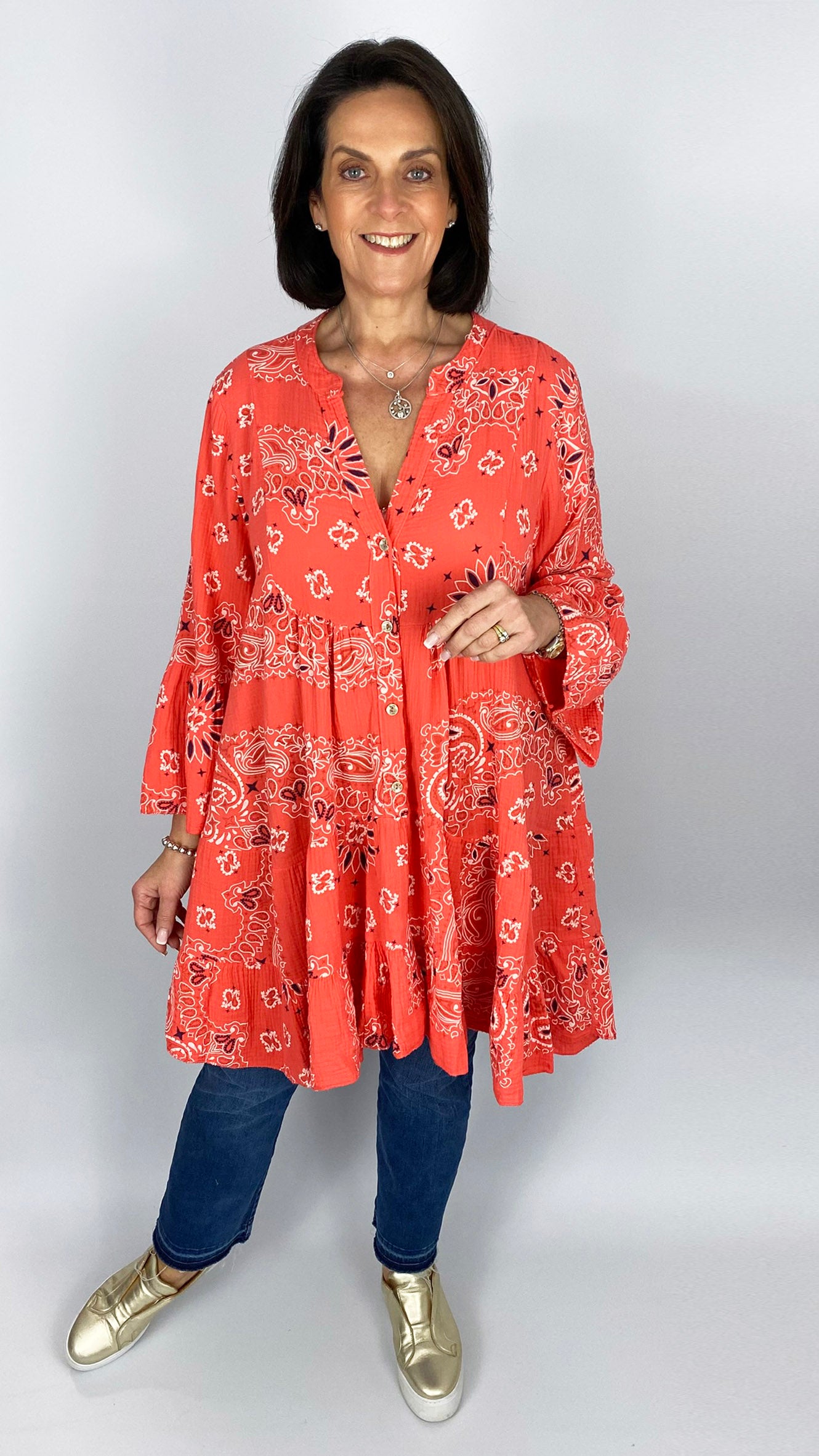 Bandana print tiered cotton tunic | 4 Colours