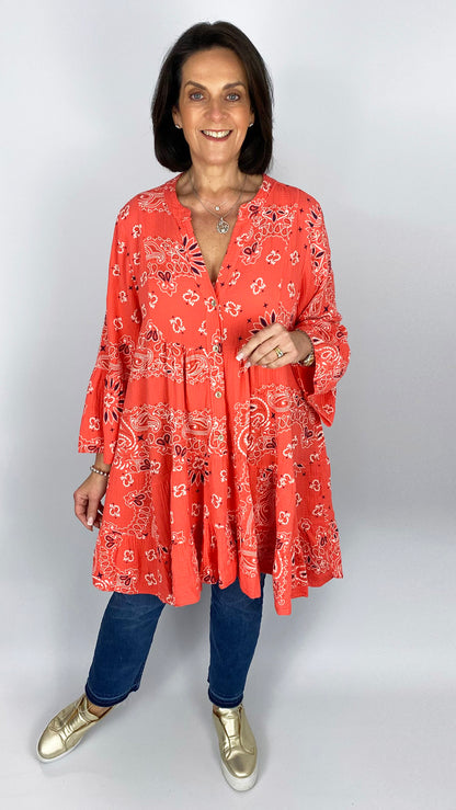 Bandana print tiered cotton tunic | 4 Colours