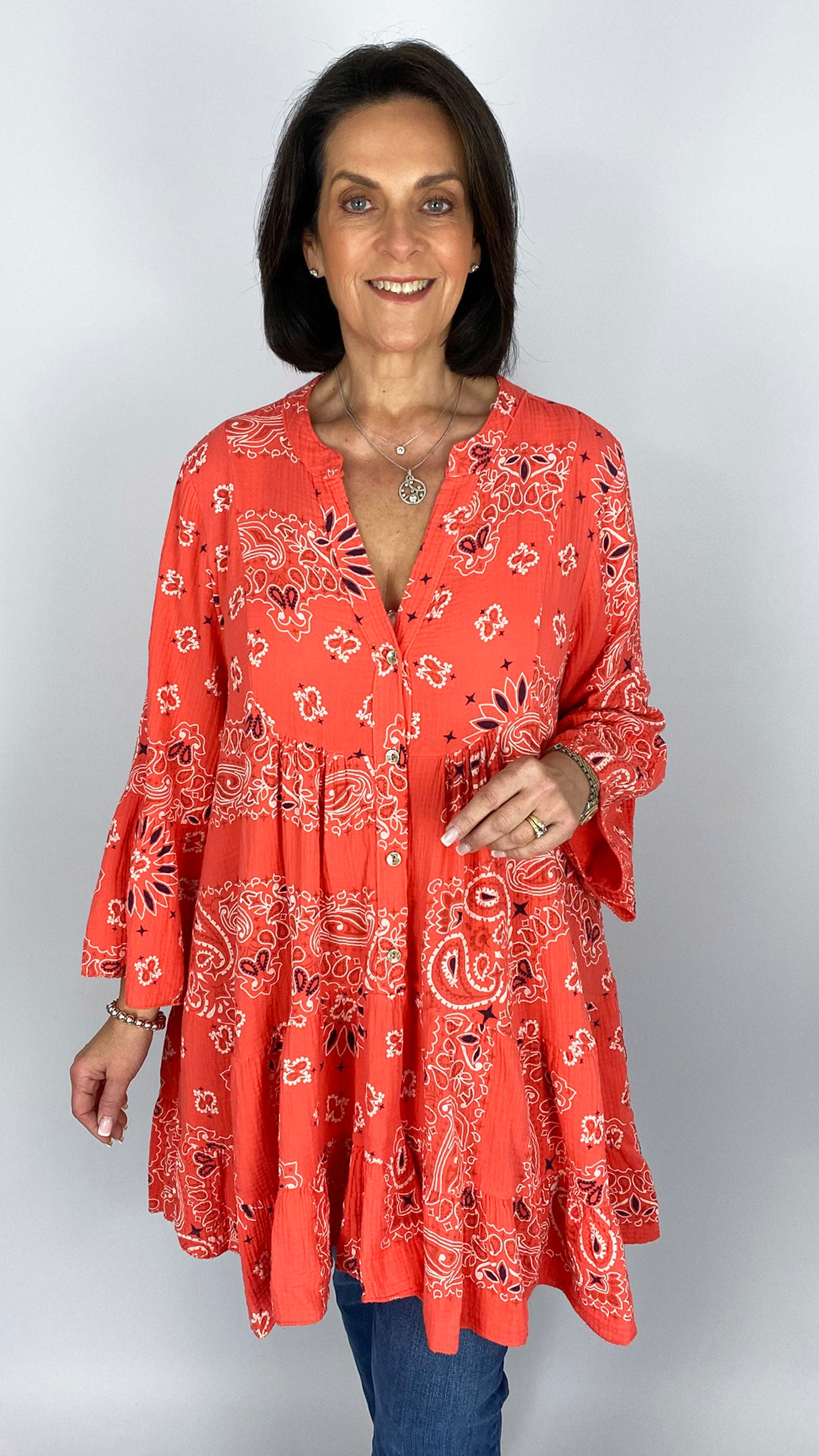 Bandana print tiered cotton tunic | 4 Colours