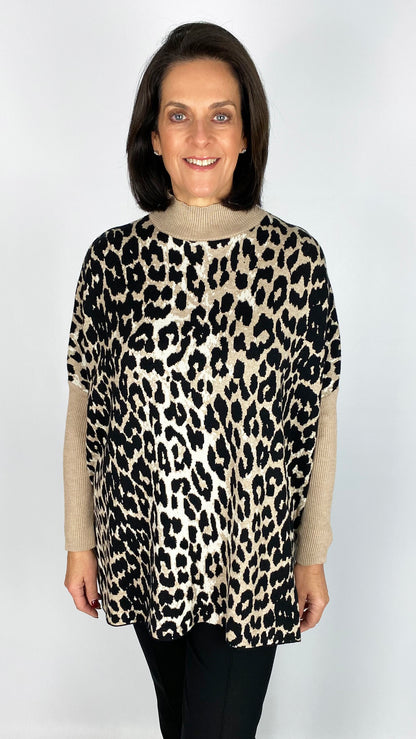 Animal print turtle neck poncho jumper | 2 Colours