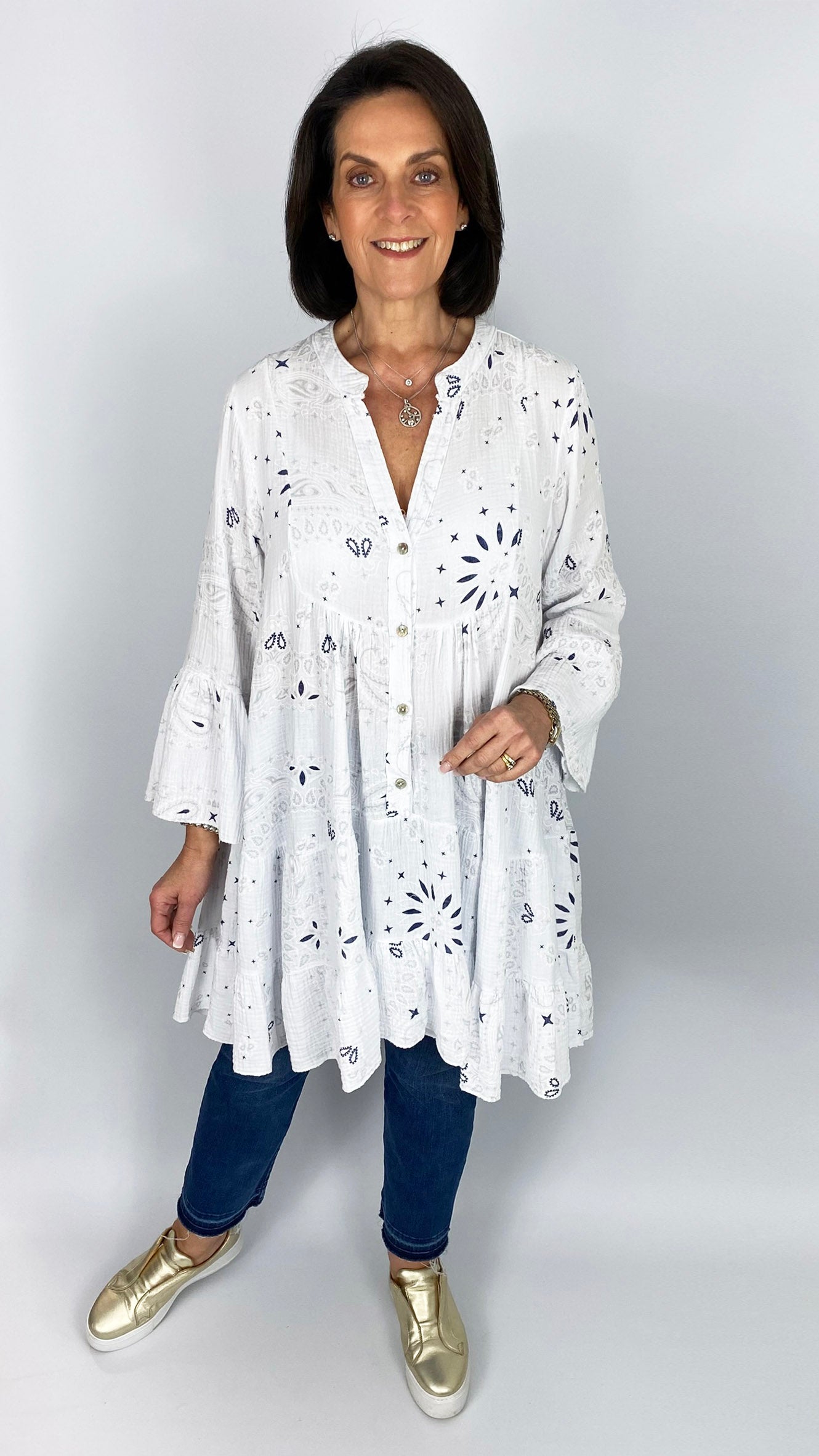 Bandana print tiered cotton tunic | 4 Colours