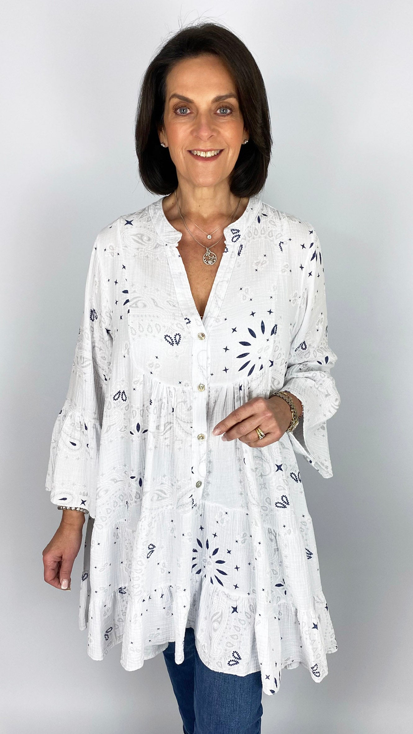 Bandana print tiered cotton tunic | 4 Colours