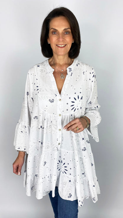 Bandana print tiered cotton tunic | 4 Colours