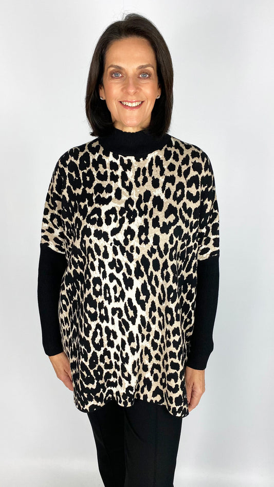 Animal print turtle neck poncho jumper | 2 Colours