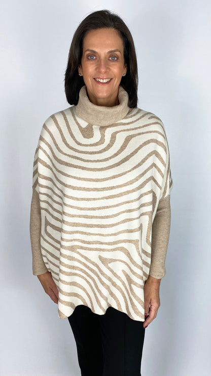 Zebra print rollneck poncho jumper | 4 Colours | last 1s