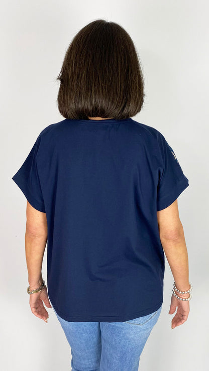 Cotton mix sequin flower detail top | 3 Colours | 2 Sizes