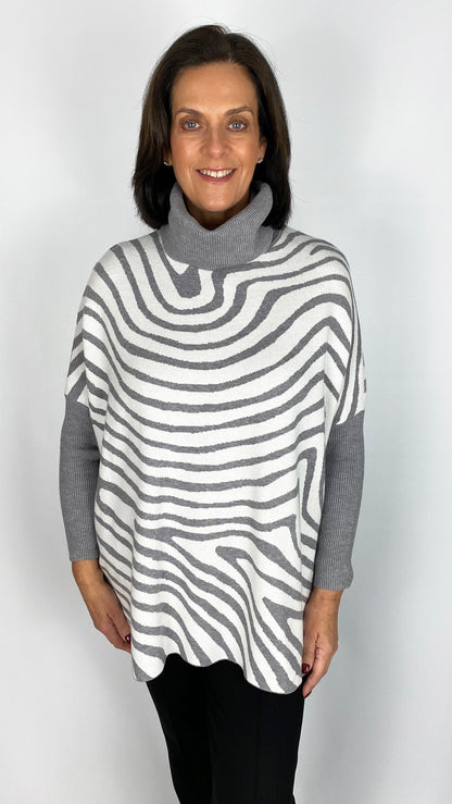 Zebra print rollneck poncho jumper | 4 Colours | last 1s