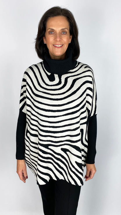 Zebra print rollneck poncho jumper | 4 Colours | last 1s