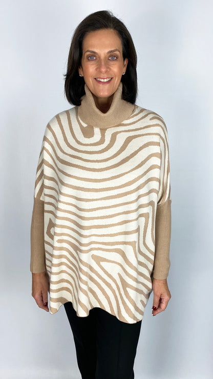 Zebra print rollneck poncho jumper | 4 Colours | last 1s