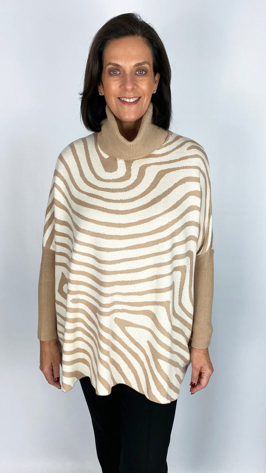 Zebra print rollneck poncho jumper | 4 Colours | last 1s