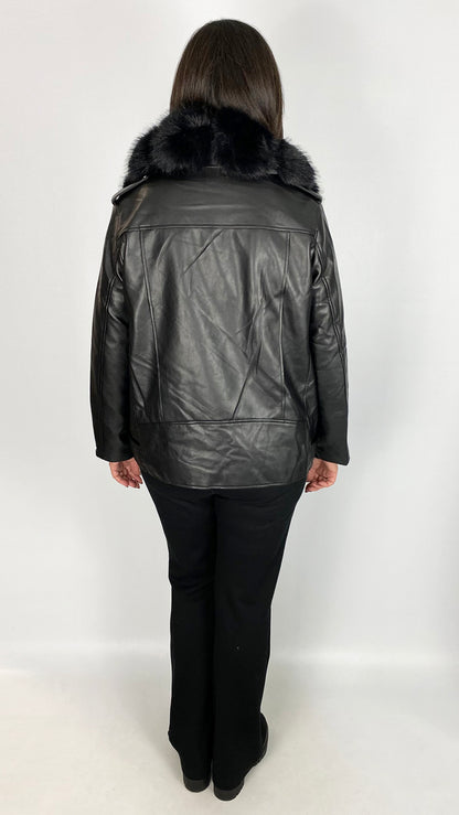 Faux fur trimmed & lined pleather biker jacket | 2 Colours