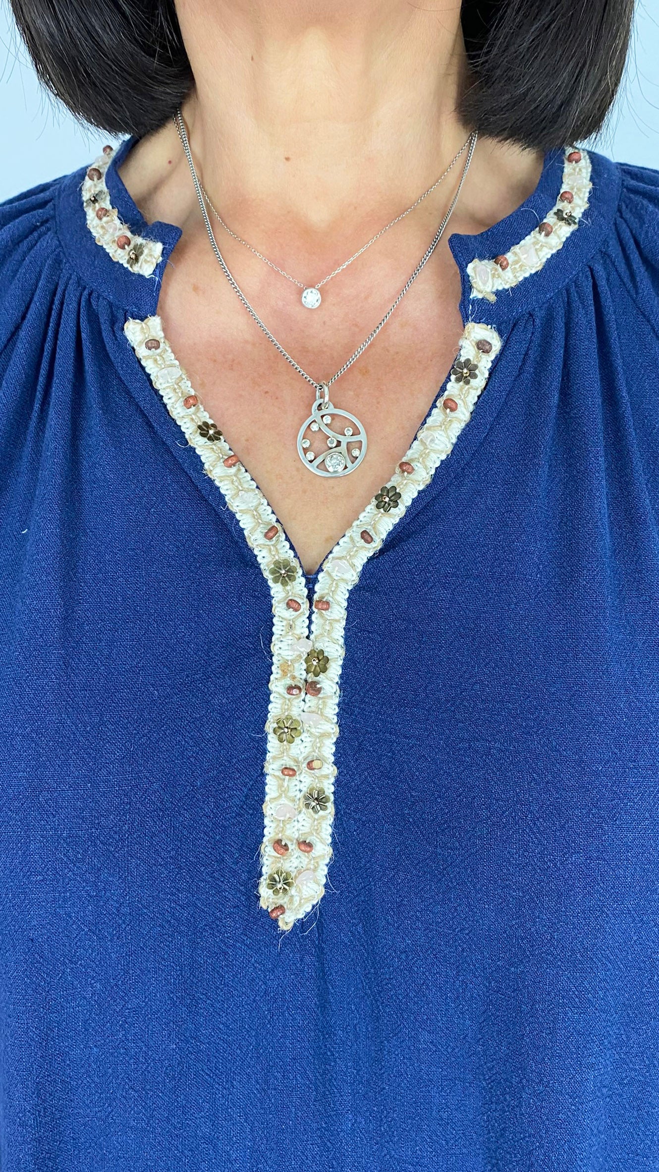 Beaded detail cotton & linen paysanne blouse | 2 Colours | 2 Sizes