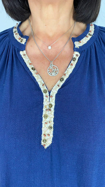 Beaded detail cotton & linen paysanne blouse | 2 Colours | 2 Sizes