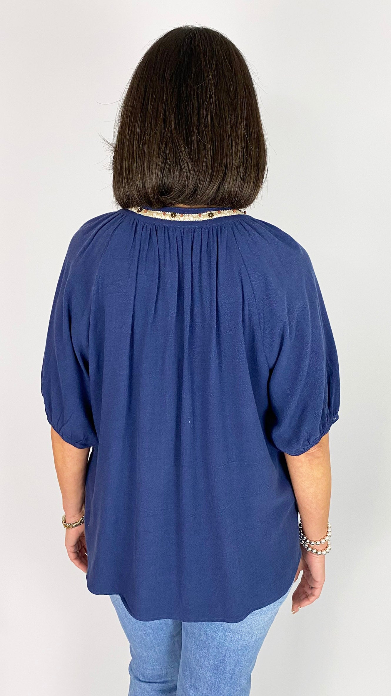 Beaded detail cotton & linen paysanne blouse | 2 Colours | 2 Sizes