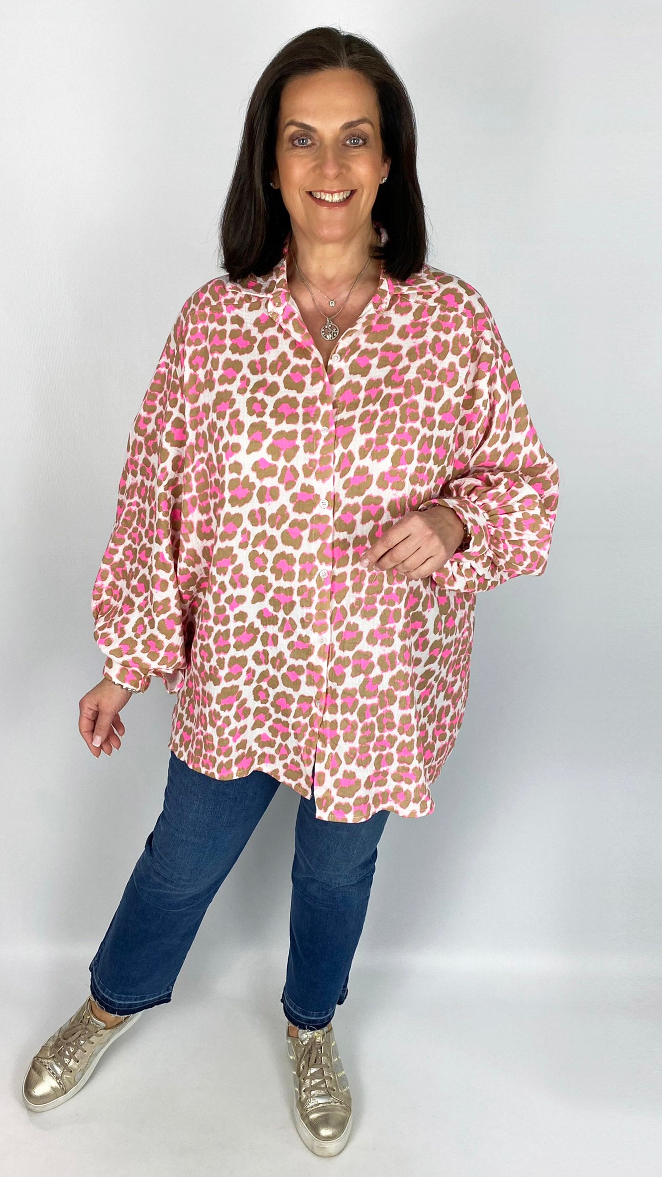 2-tone animal print button-through cheesecloth shirt | 4 Colours