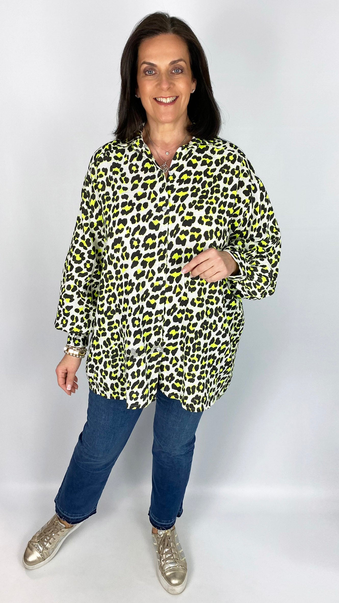 2-tone animal print button-through cheesecloth shirt | 4 Colours