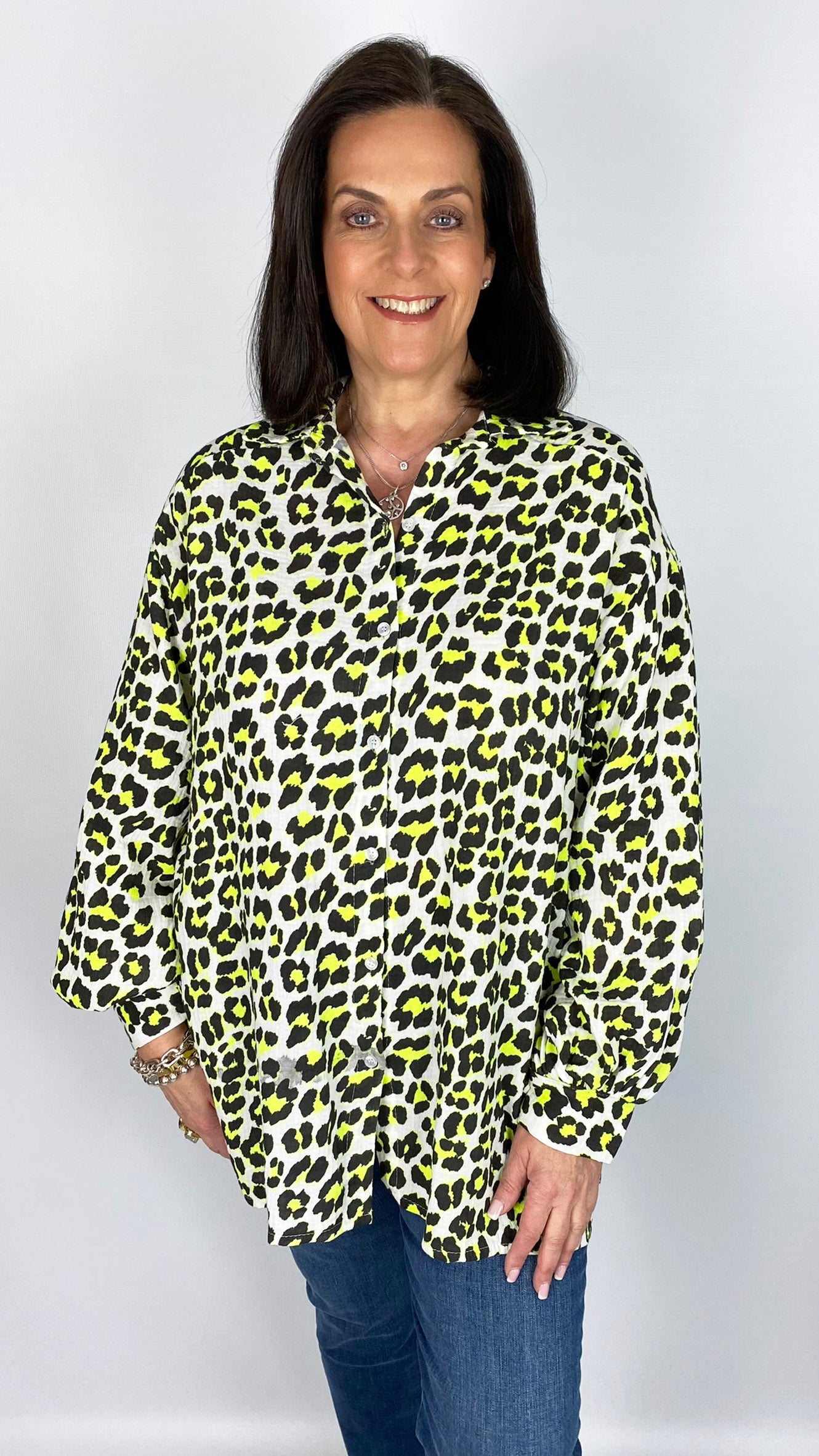 2-tone animal print button-through cheesecloth shirt | 4 Colours