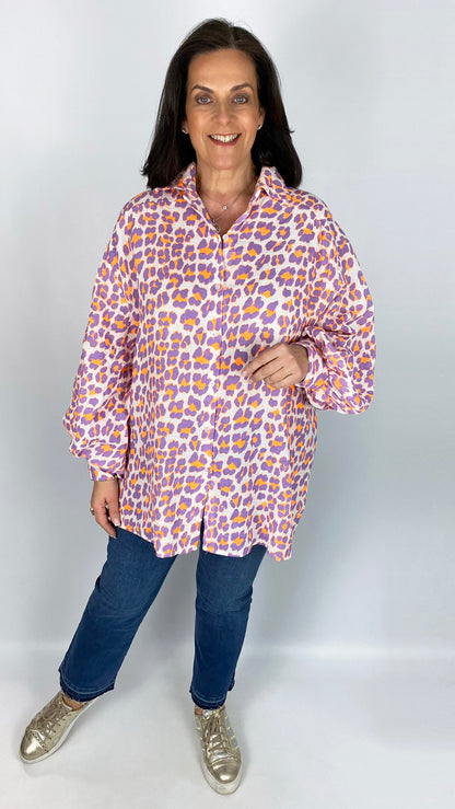 2-tone animal print button-through cheesecloth shirt | 4 Colours