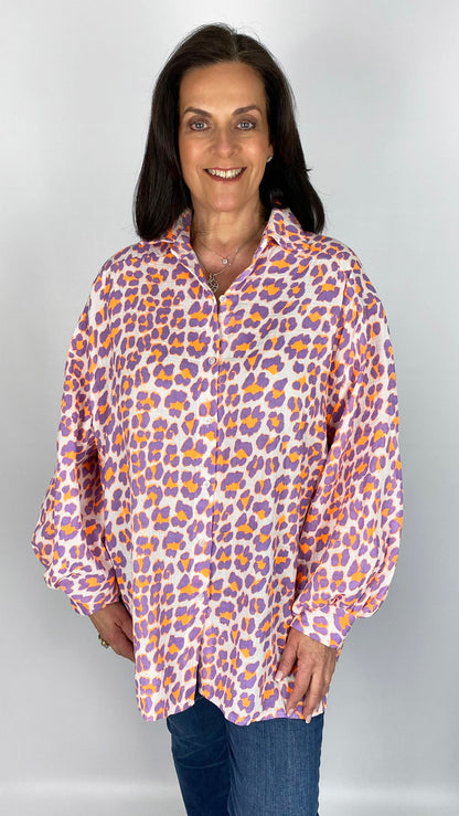 2-tone animal print button-through cheesecloth shirt | 4 Colours