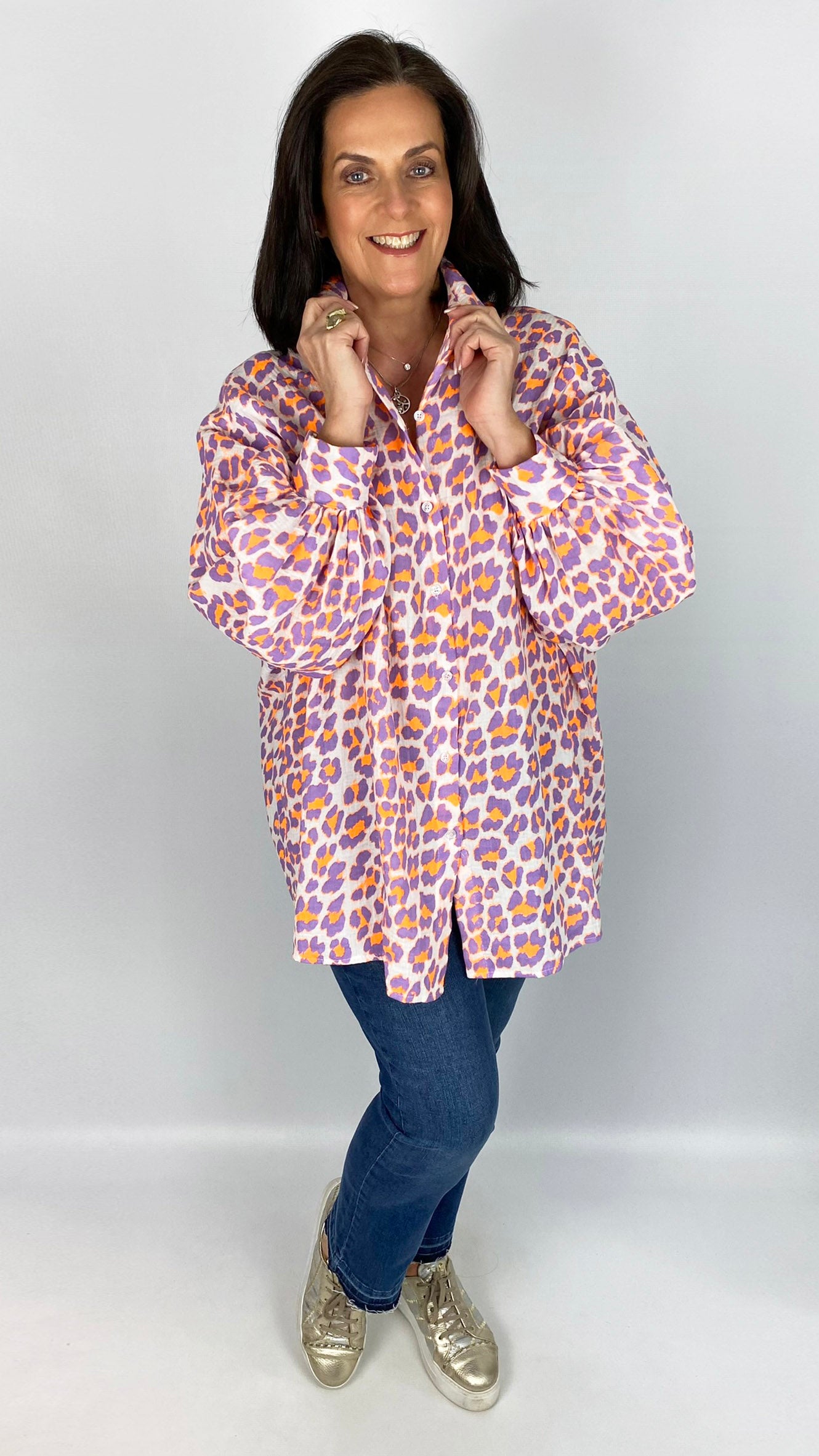 2-tone animal print button-through cheesecloth shirt | 4 Colours